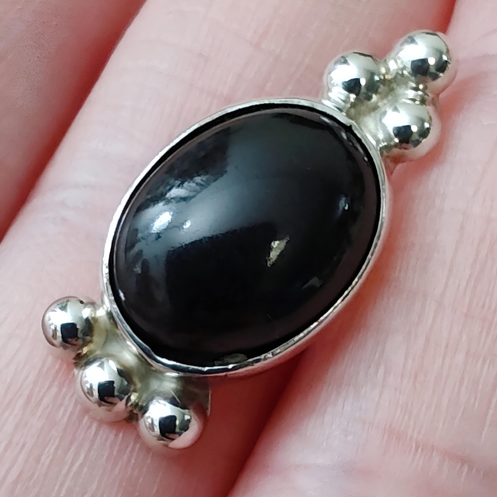 CARSI Taxco Sterling Silver Pebbled Oval Black Onyx Pendant Necklace 16" - Picture 10 of 13